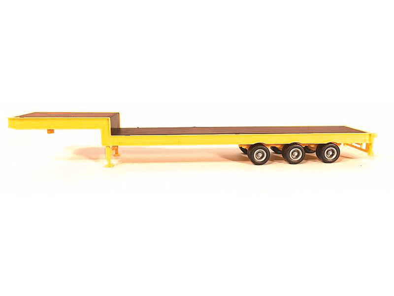 3-Axle Step Deck Equipment Trailer with Ramps Yellow 1/87 (HO) Plastic Model by Promotex