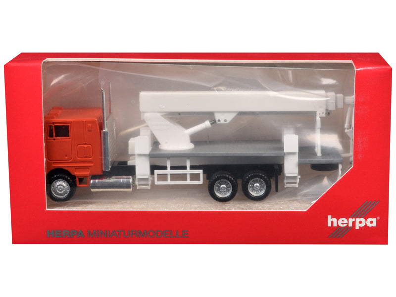 Peterbilt COE Boom Lift Picker Truck Orange 1/87 (HO) Plastic Model Car by Promotex