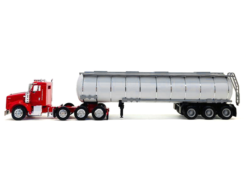 Kenworth T800 Tag Axle Red with White Chemical Tanker Trailer 1/87 (HO) Plastic Model Car by Promotex