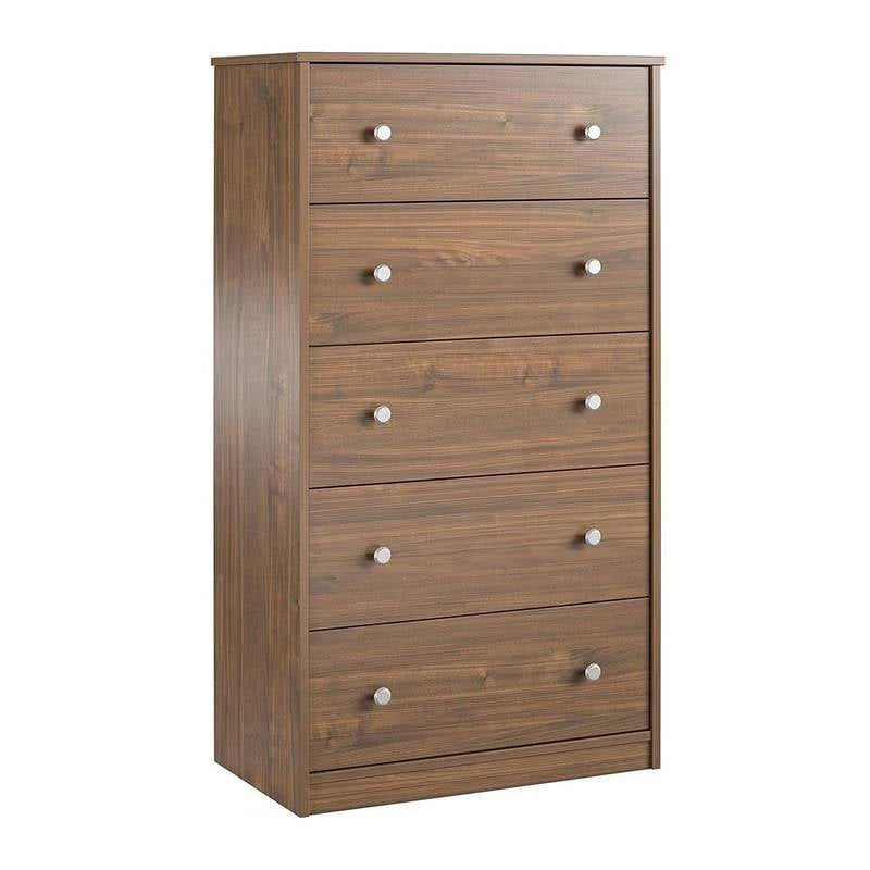 Modern 5-Drawer Bedroom Chest of Drawers in Rustic Walnut Wood Finish