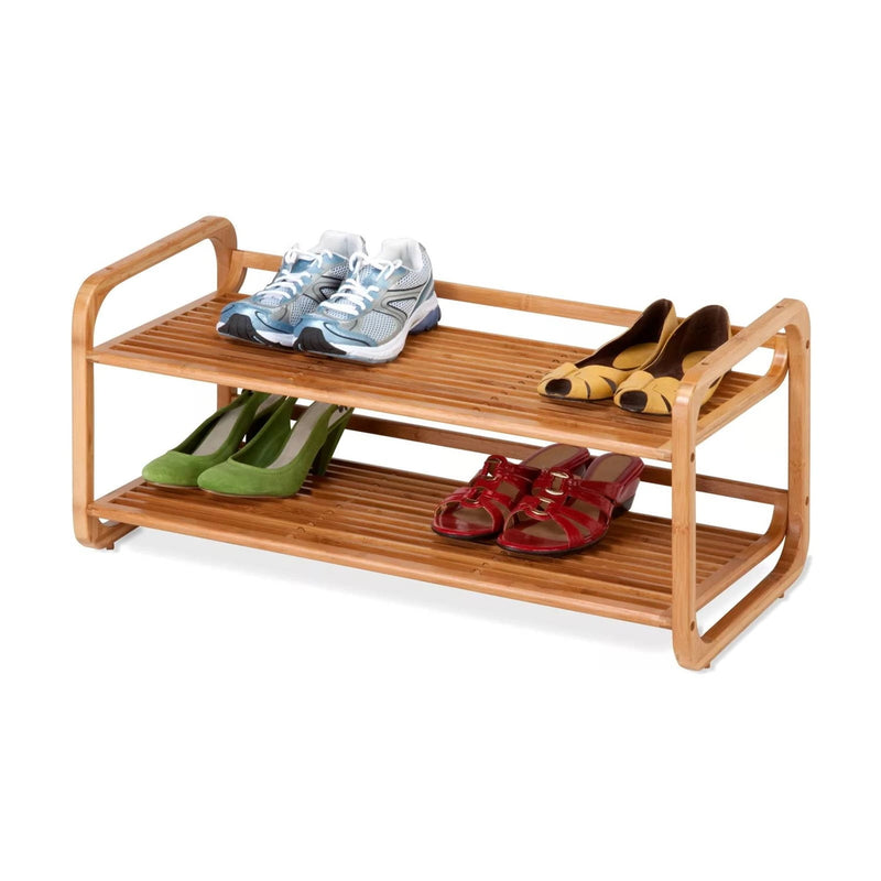 Bamboo Modern 2-Shelf Stackable Shoe Rack - Holds up to 8 Pair of Shoes