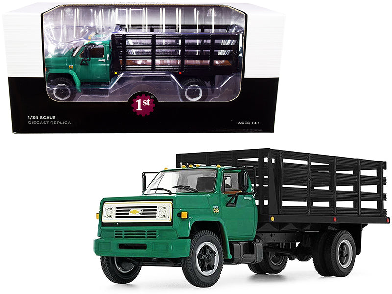 Chevrolet C65 Stake Truck Green and Black 1/34 Diecast Model by First Gear