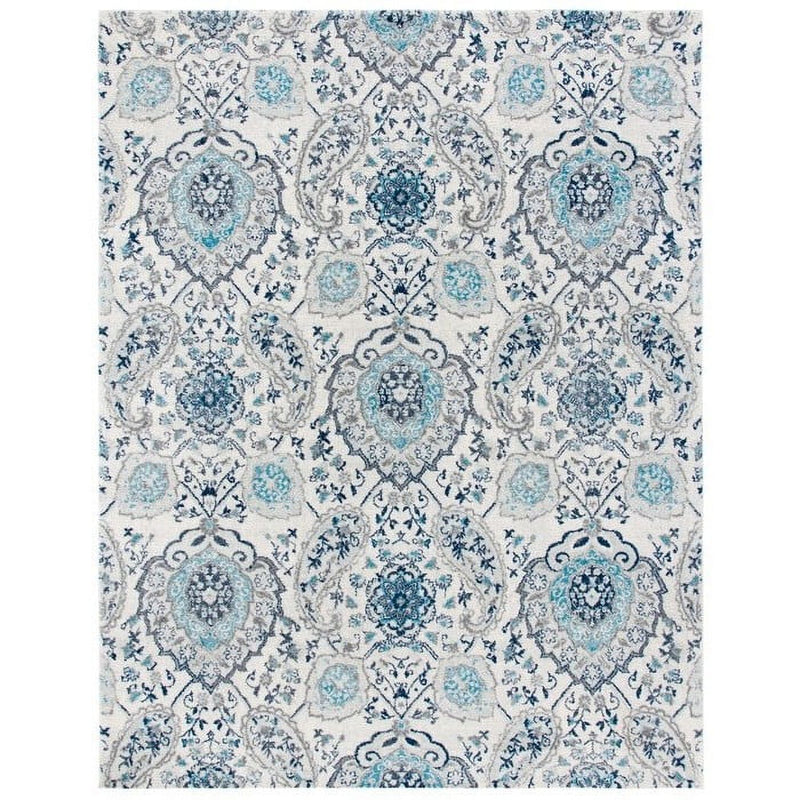 3 x 5 Coastal Blue Grey Damask Indoor Area Rug