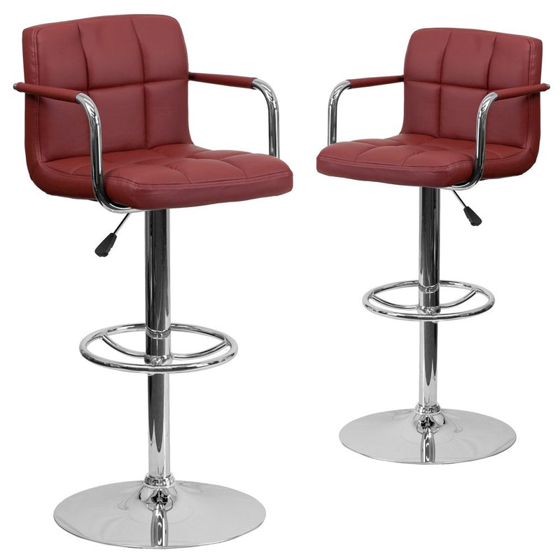 2 Pk. Burgundy Quilted Vinyl Adjustable Height Barstool