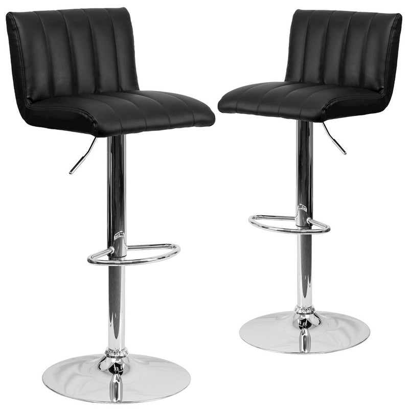 2 Pk. Contemporary Black Vinyl Adjustable Height Barstool with Chrome Base