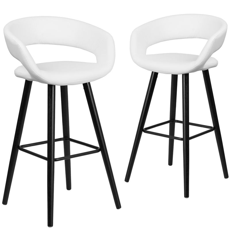 2 Pk. Brynn Series 29'' High White Vinyl Barstool with Cappuccino Wood Frame