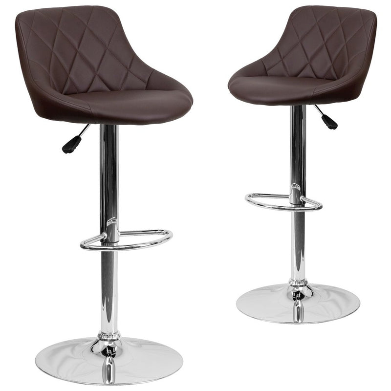 2 Pk. Brown Vinyl Bucket Seat Adjustable Height Barstool with Chrome Base