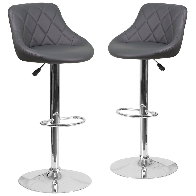 2 Pk. Gray Vinyl Bucket Seat Adjustable Height Barstool with Chrome Base