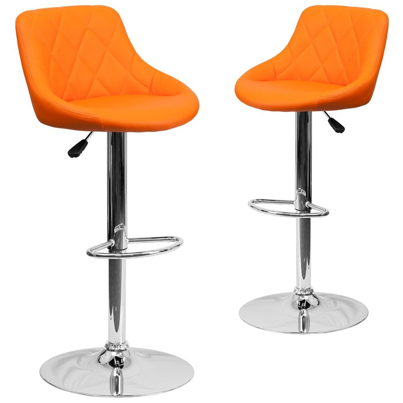 2 Pk. Orange Vinyl Bucket Seat Adjustable Height Barstool with Chrome Base