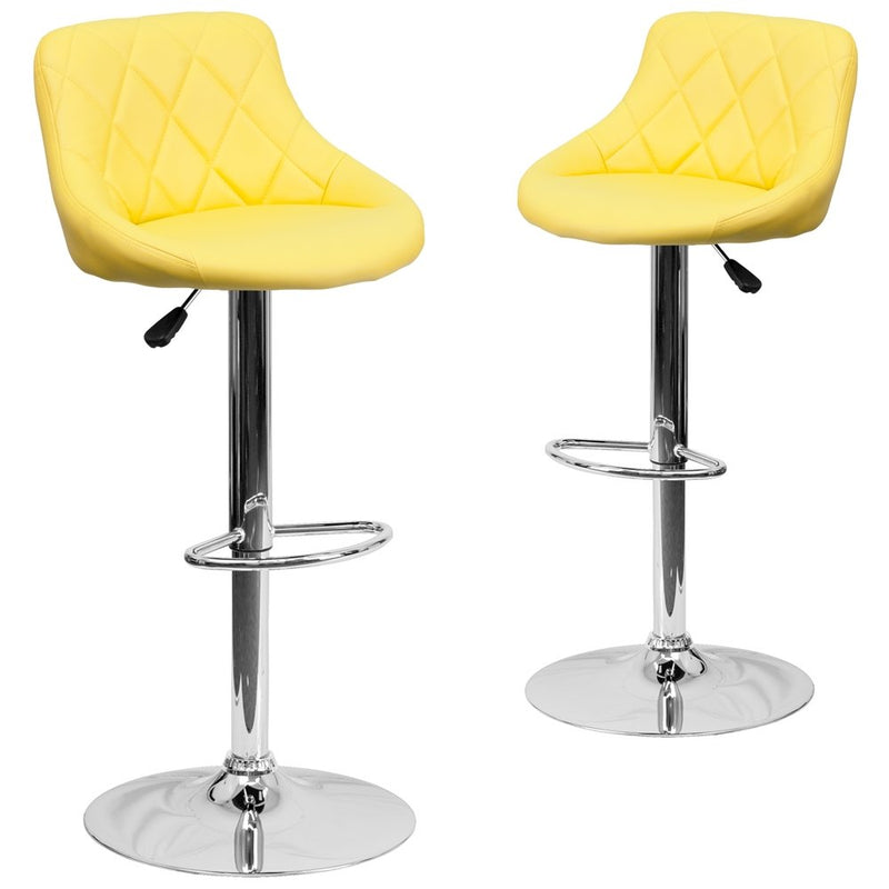 2 Pk. Yellow Vinyl Bucket Seat Adjustable Height Barstool with Chrome Base