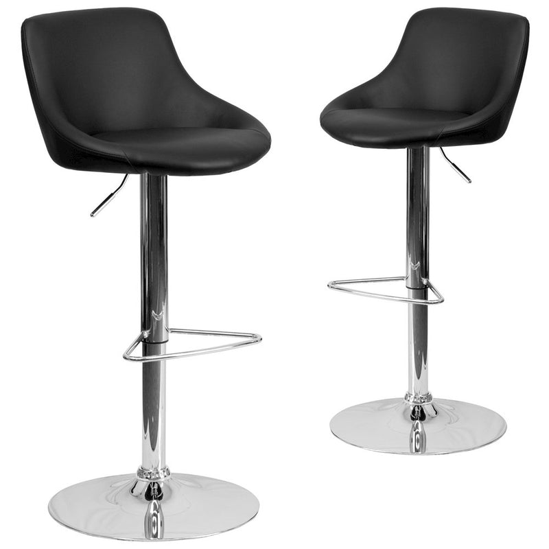 2 Pk. Black Vinyl Bucket Seat Adjustable Height Barstool with Chrome Base