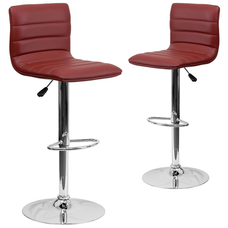 2 Pk. Contemporary Burgundy Vinyl Adjustable Height Barstool with Chrome Base