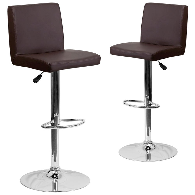 2 Pk. Contemporary Brown Vinyl Adjustable Height Barstool with Chrome Base