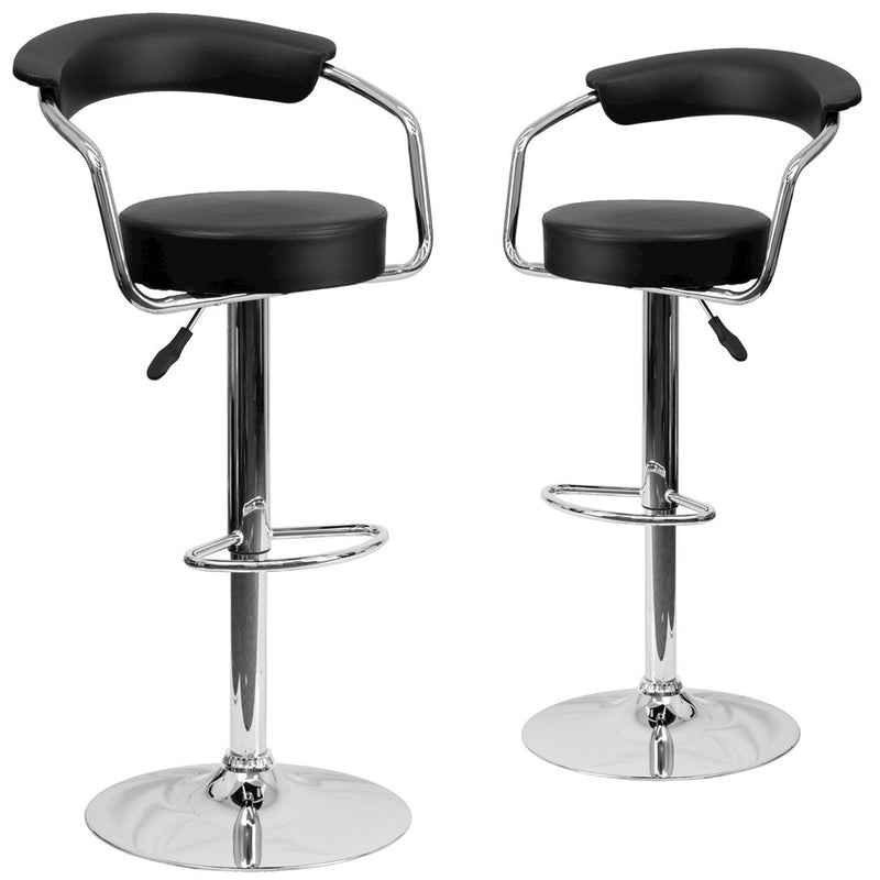 2 Pk. Black Vinyl Adjustable Height Barstool with Arms and Chrome Base