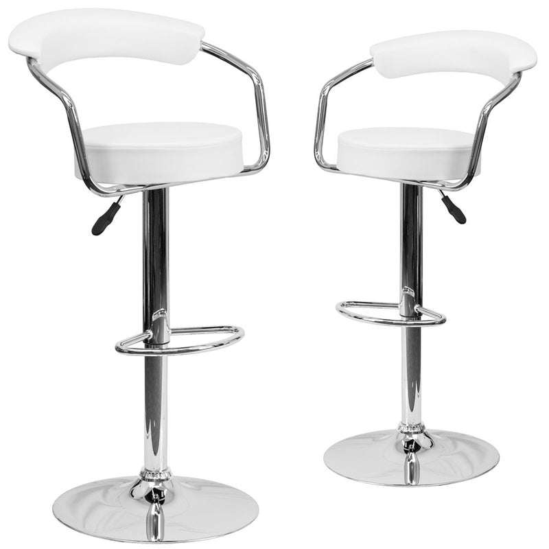 2 Pk. White Vinyl Adjustable Height Barstool with Arms and Chrome Base