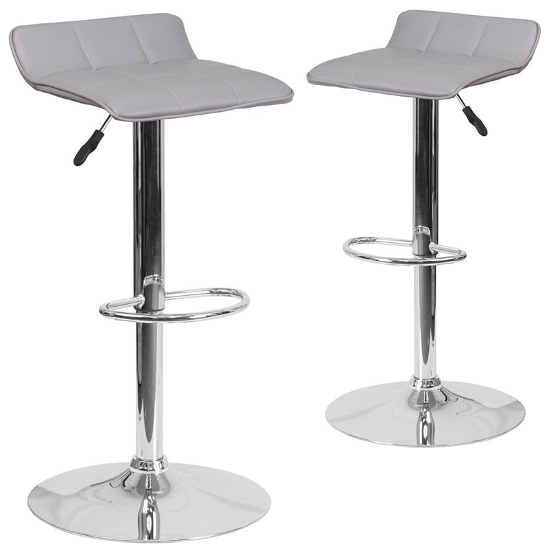 2 Pk. Grey Vinyl Adjustable Height Barstool with Chrome Base and Footrest