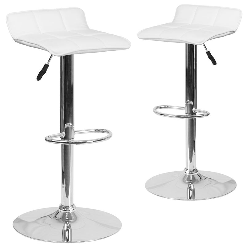 2 Pk. White Vinyl Adjustable Height Barstool with Chrome Base and Footrest