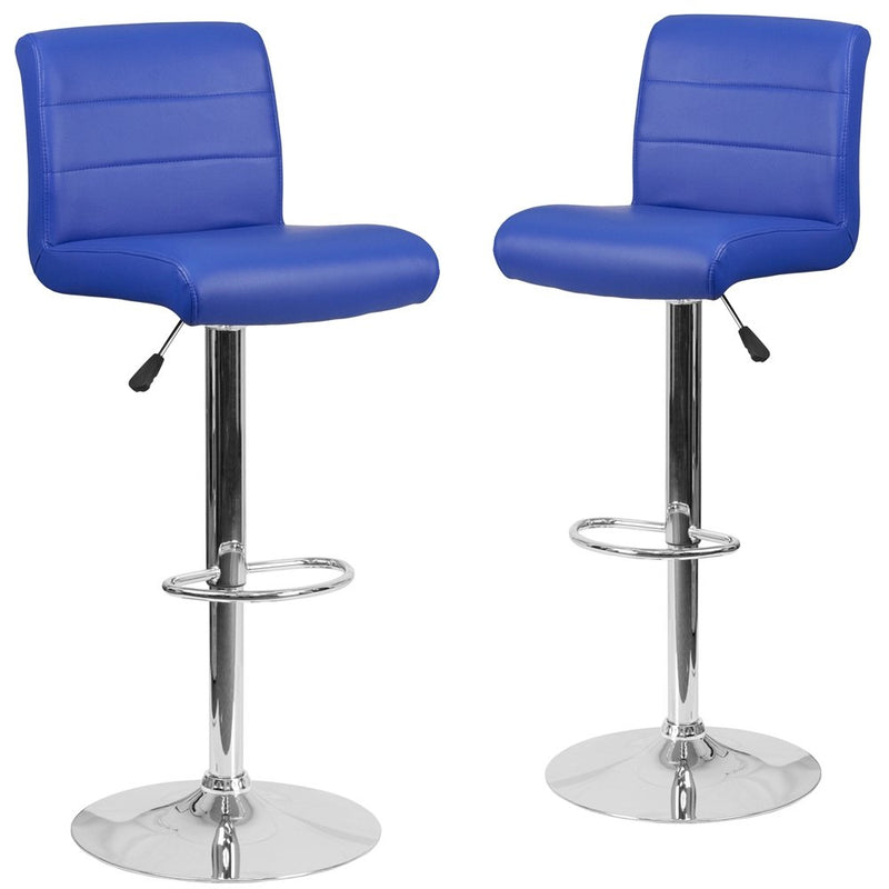 2 Pk. Blue Vinyl Adjustable Height Barstool with Chrome Base and Footrest