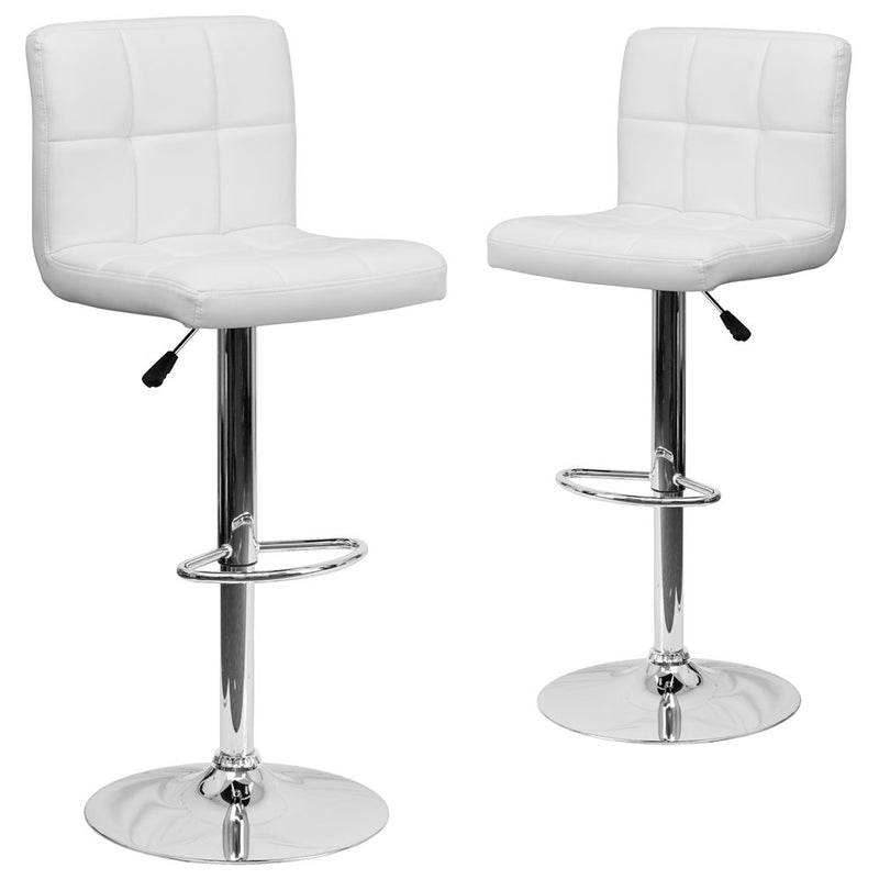 2 Pk. White Quilted Vinyl Adjustable Height Barstool with Chrome Base