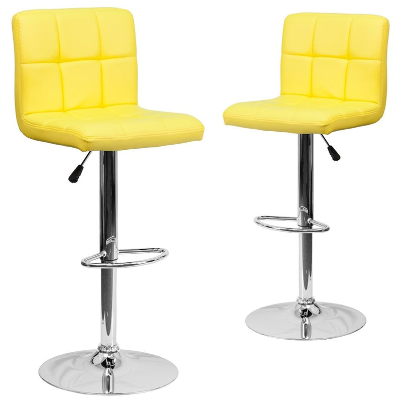 2 Pk. Yellow Quilted Vinyl Adjustable Height Barstool with Chrome Base