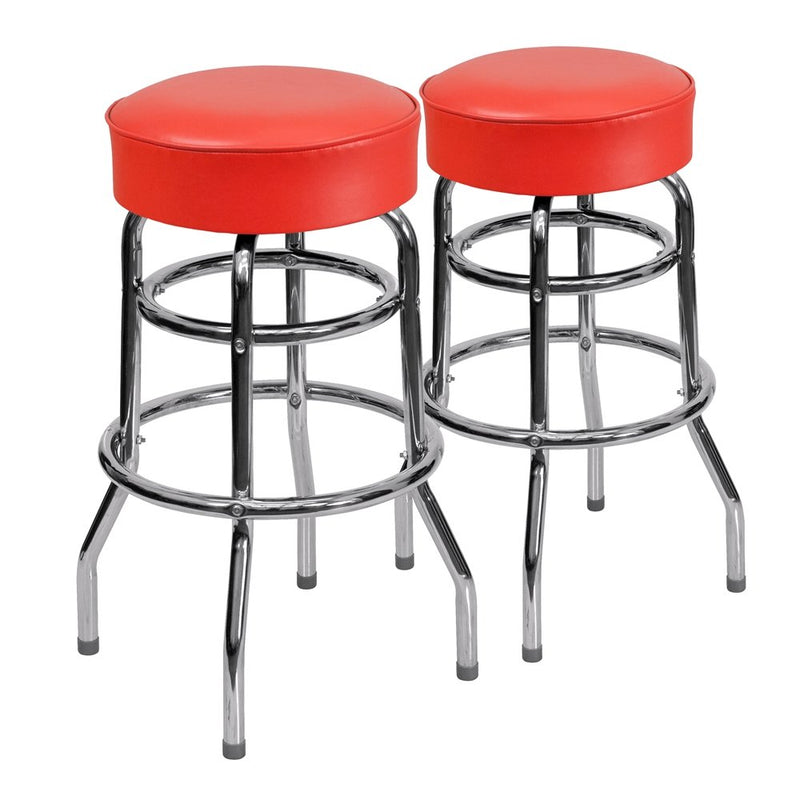 2 Pk. Double Ring Chrome Barstool with Red Seat