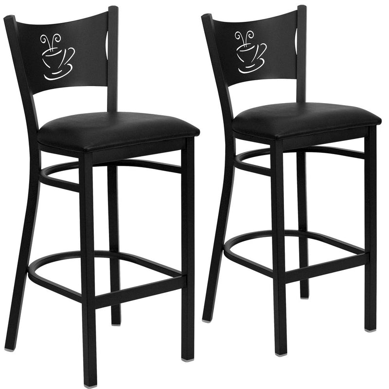 2 Pk. Black Coffee Back Metal Restaurant Barstool - Black Vinyl Seat