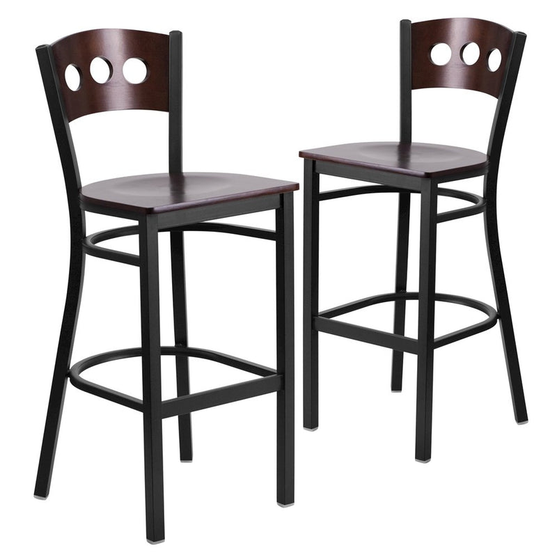 2 Pk. 3 Circle Back Metal Barstool - Walnut Wood Back & Seat