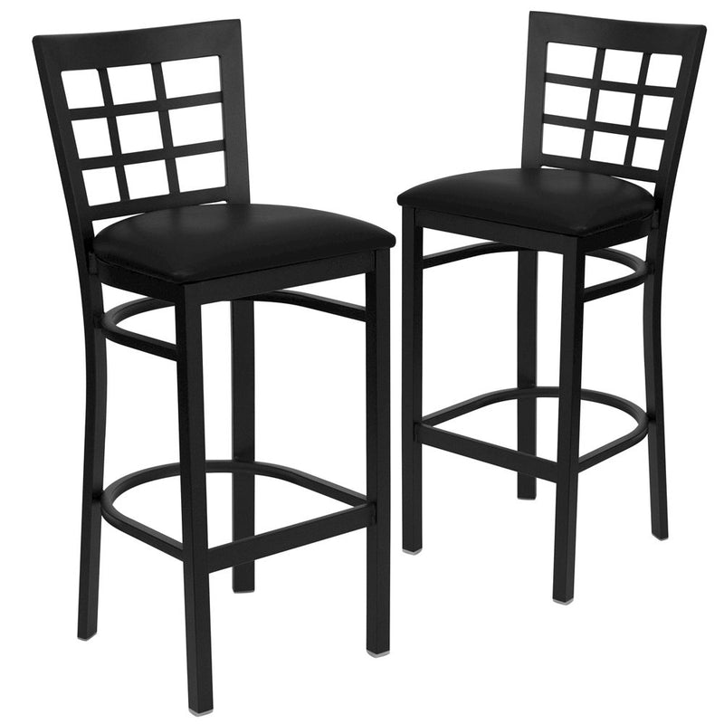 2 Pk. Black Window Back Metal Restaurant Barstool - Black Vinyl Seat