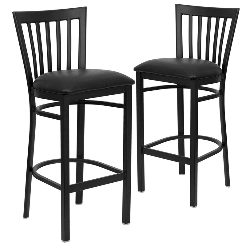 2 Pk. Black School House Back Metal Restaurant Barstool - Black Vinyl Seat