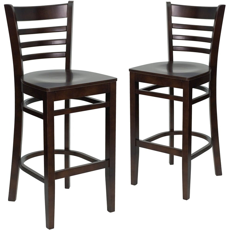 2 Pk. HERCULES Series Walnut Finished Ladder Back Wooden Restaurant Barstool