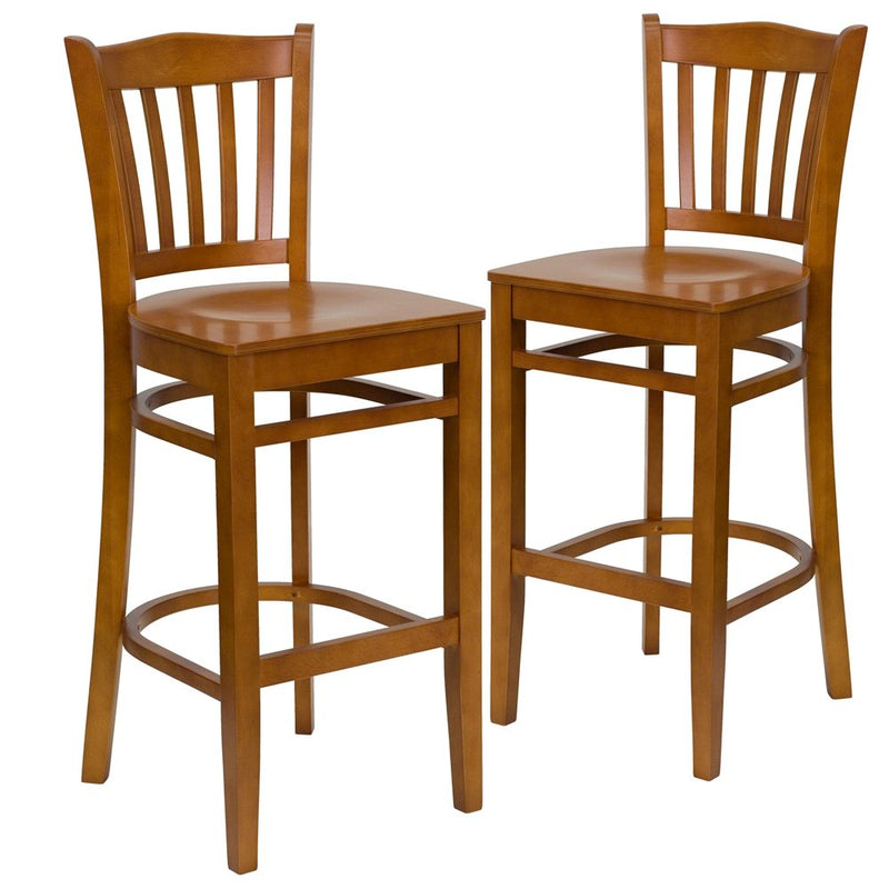 2 Pk. Cherry Finished Vertical Slat Back Wooden Restaurant Barstool