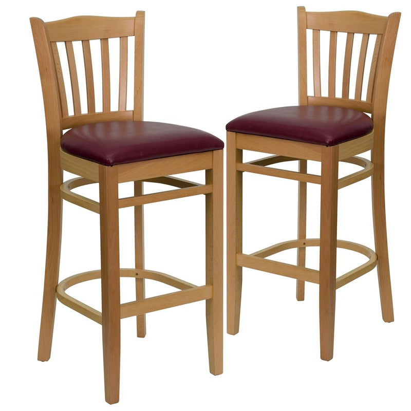 2 Pk. Vertical Slat Back Wooden Barstool - Burgundy Vinyl Seat