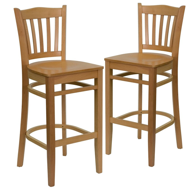 2 Pk. Natural Wood Finished Vertical Slat Back Wooden Restaurant Barstool