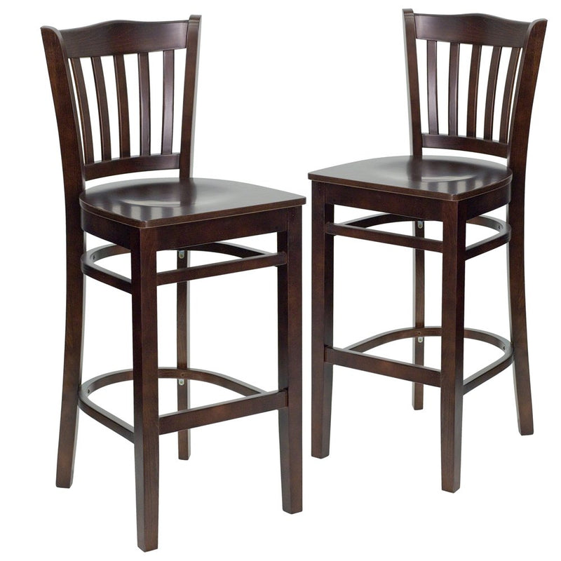 2 Pk. Walnut Finished Vertical Slat Back Wooden Restaurant Barstool