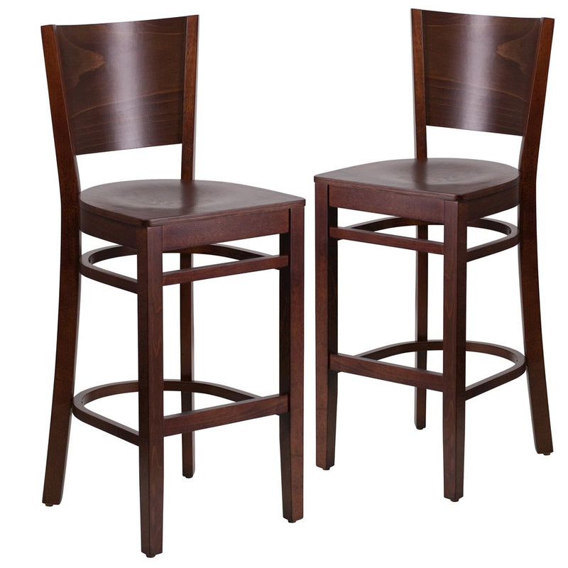 2 Pk. Lacey Series Solid Back Walnut Wooden Restaurant Barstool