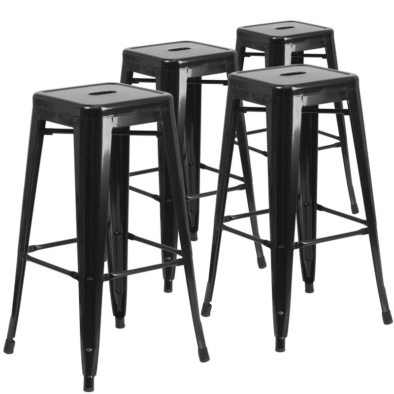 4 Pk. 30'' High Backless Black Metal Indoor-Outdoor Barstool with Square Seat