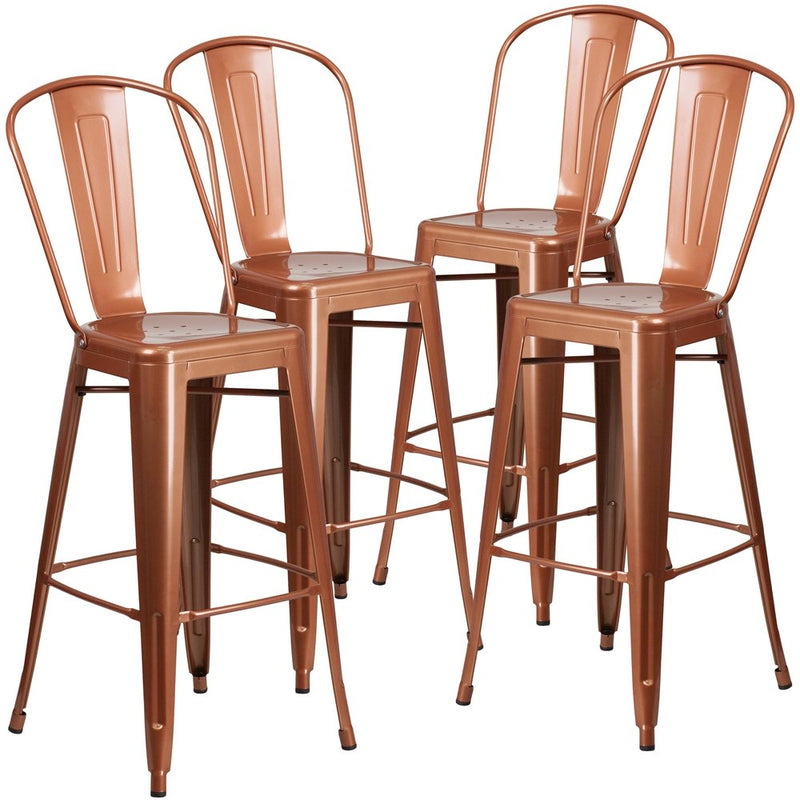 4 Pk. 30'' High Copper Metal Indoor-Outdoor Barstool with Back