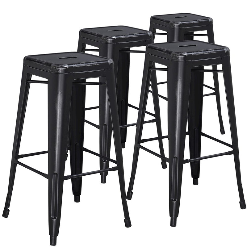 4 Pk. 30'' High Backless Distressed Black Metal Indoor Barstool