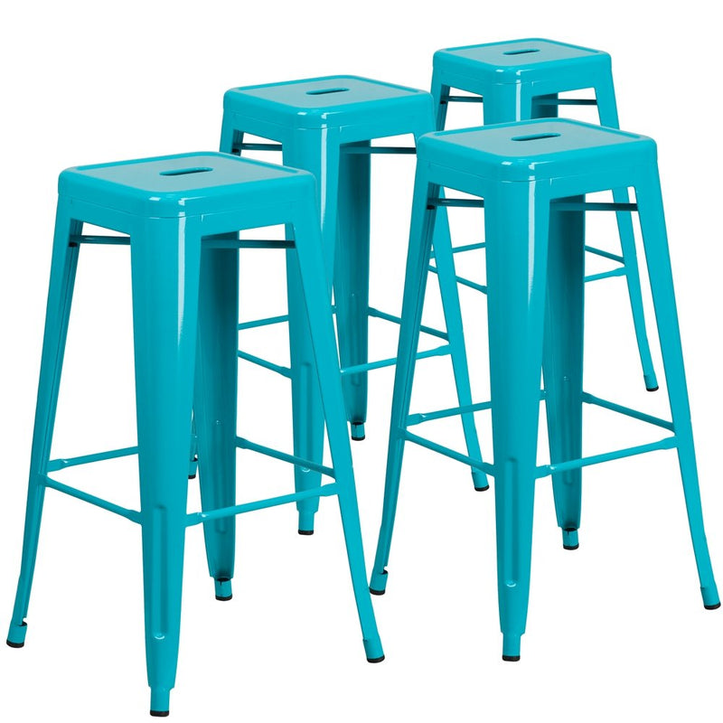 4 Pk. 30'' High Backless Crystal Blue Indoor-Outdoor Barstool