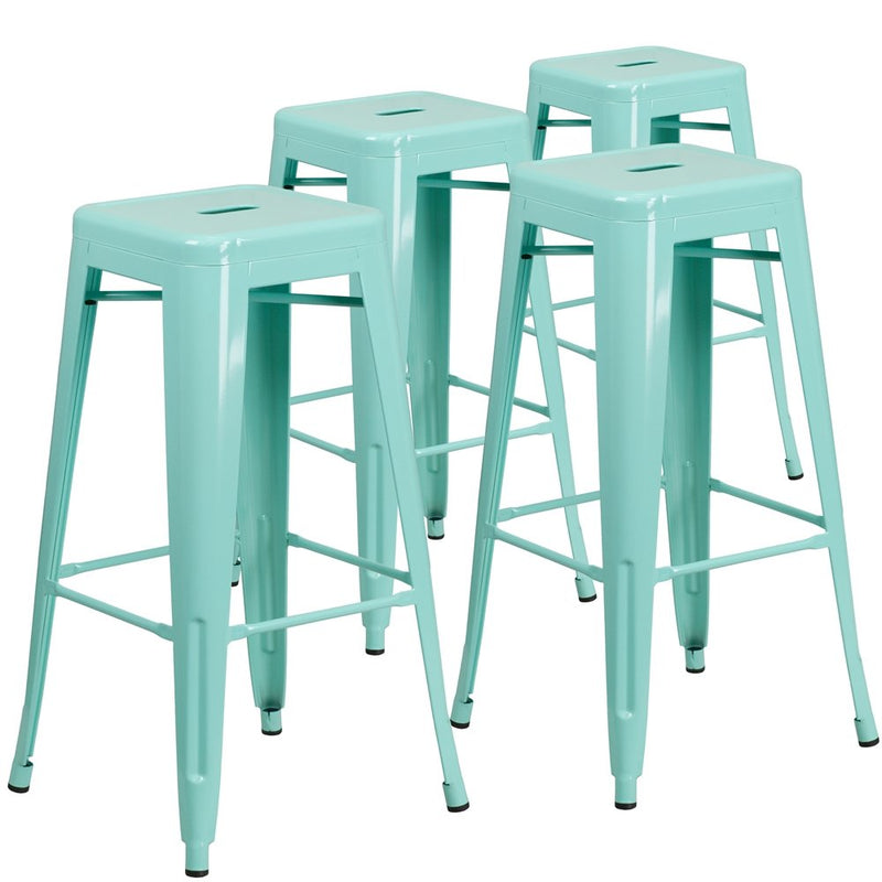 4 Pk. 30'' High Backless Mint Green Indoor-Outdoor Barstool