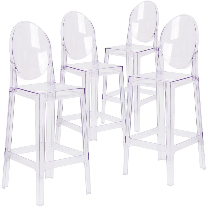 4 Pk. Ghost Barstool in Transparent Crystal with Oval Back