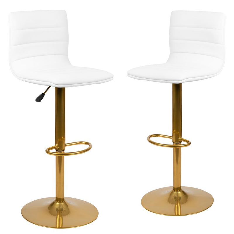 White Vinyl Adjustable Bar Stool, Counter Height Swivel Stool, Set of 2