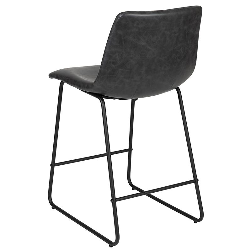 24 Inch LeatherSoft Counter Height Barstools in Dark Gray, Set of 2