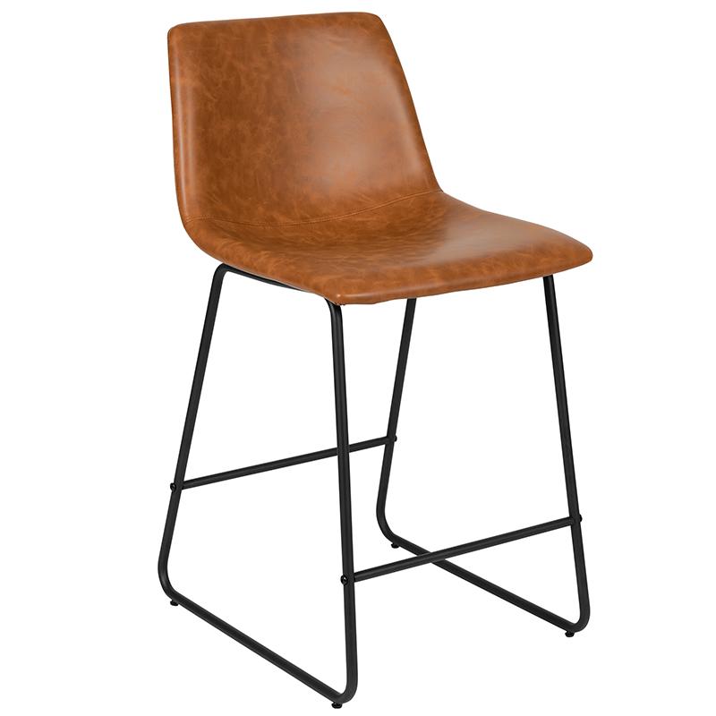 24 Inch LeatherSoft Counter Height Barstools in Light Brown, Set of 2