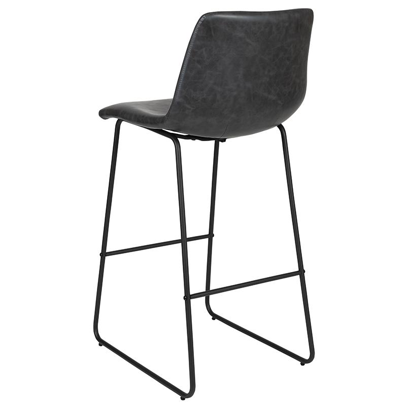 30 Inch LeatherSoft Bar Height Barstools in Dark Gray, Set of 2