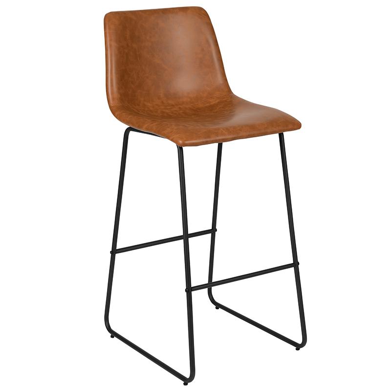 30 Inch LeatherSoft Bar Height Barstools in Light Brown, Set of 2