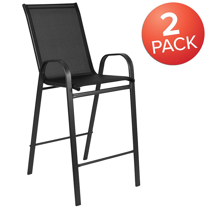 2 Pack Black Outdoor Barstool with Flex Comfort Material and Metal Frame