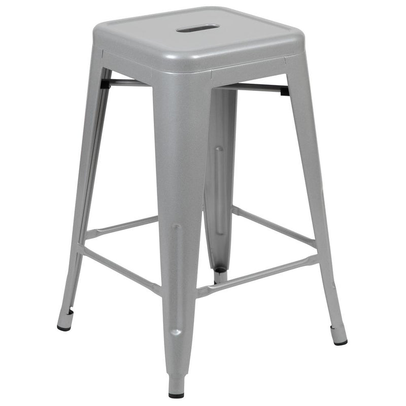 Modern Industrial Metal Stool in Silver (Set of 4)