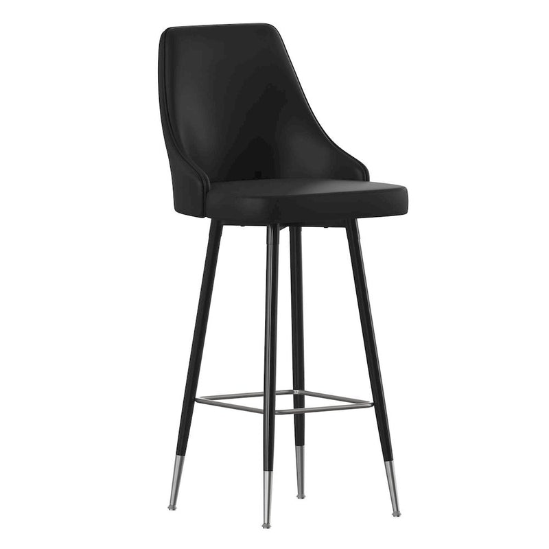 Set of 2 Bar Height Stools with Solid Black Metal Frames, Black