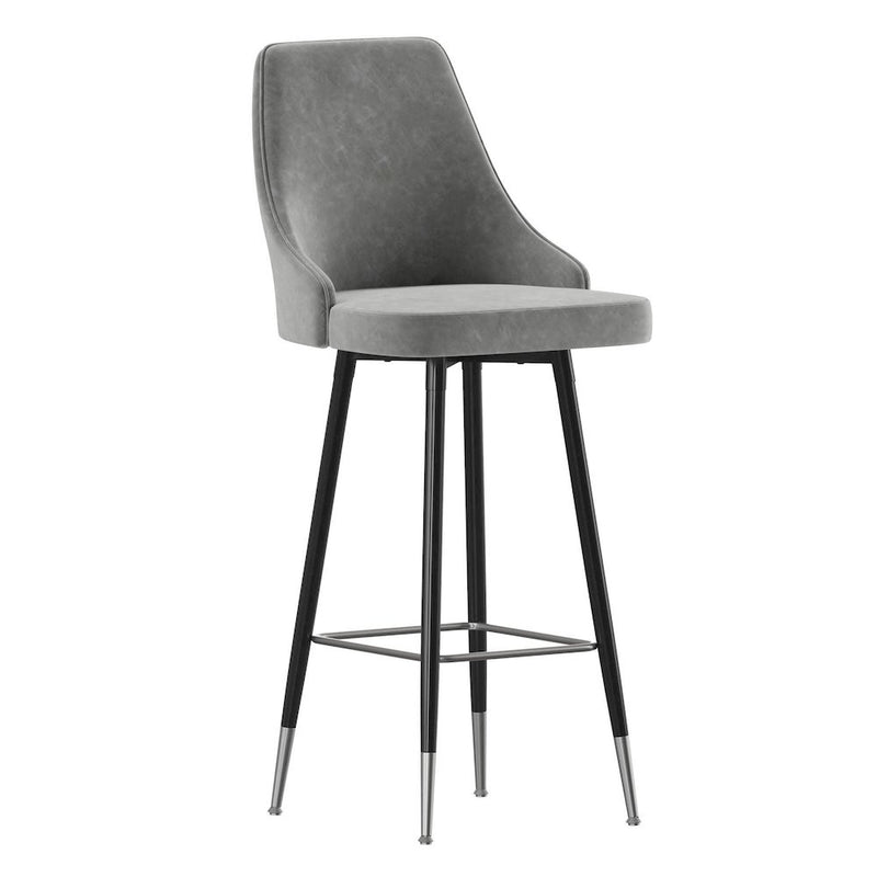 Set of 2 Bar Height Stools with Solid Black Metal Frames, Gray